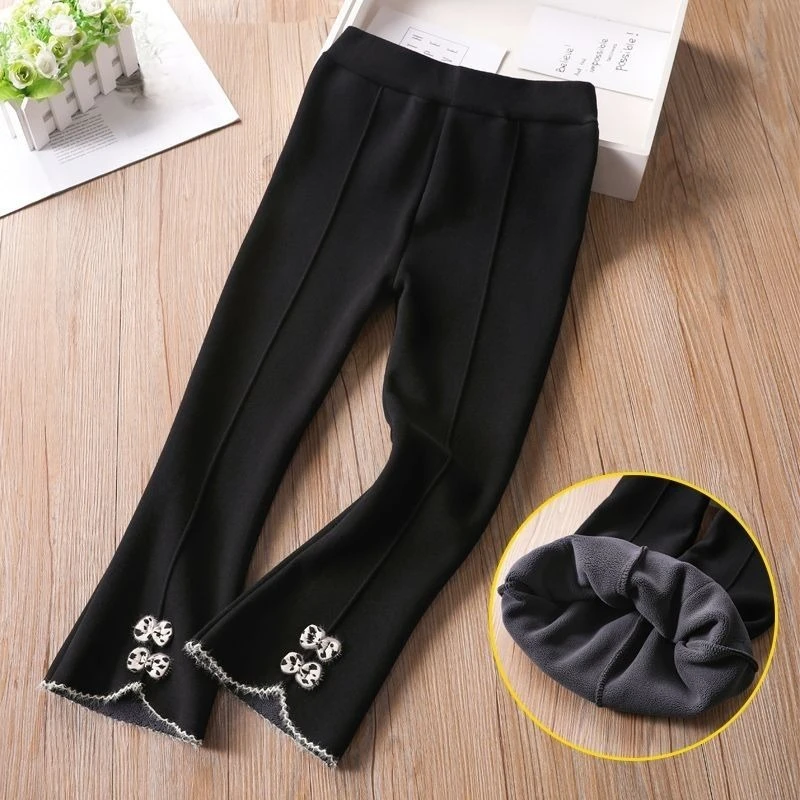 Girls Fleece Flare Pants Autumn Winter Thick Warm Bell Bottom Leggings Kids Trousers