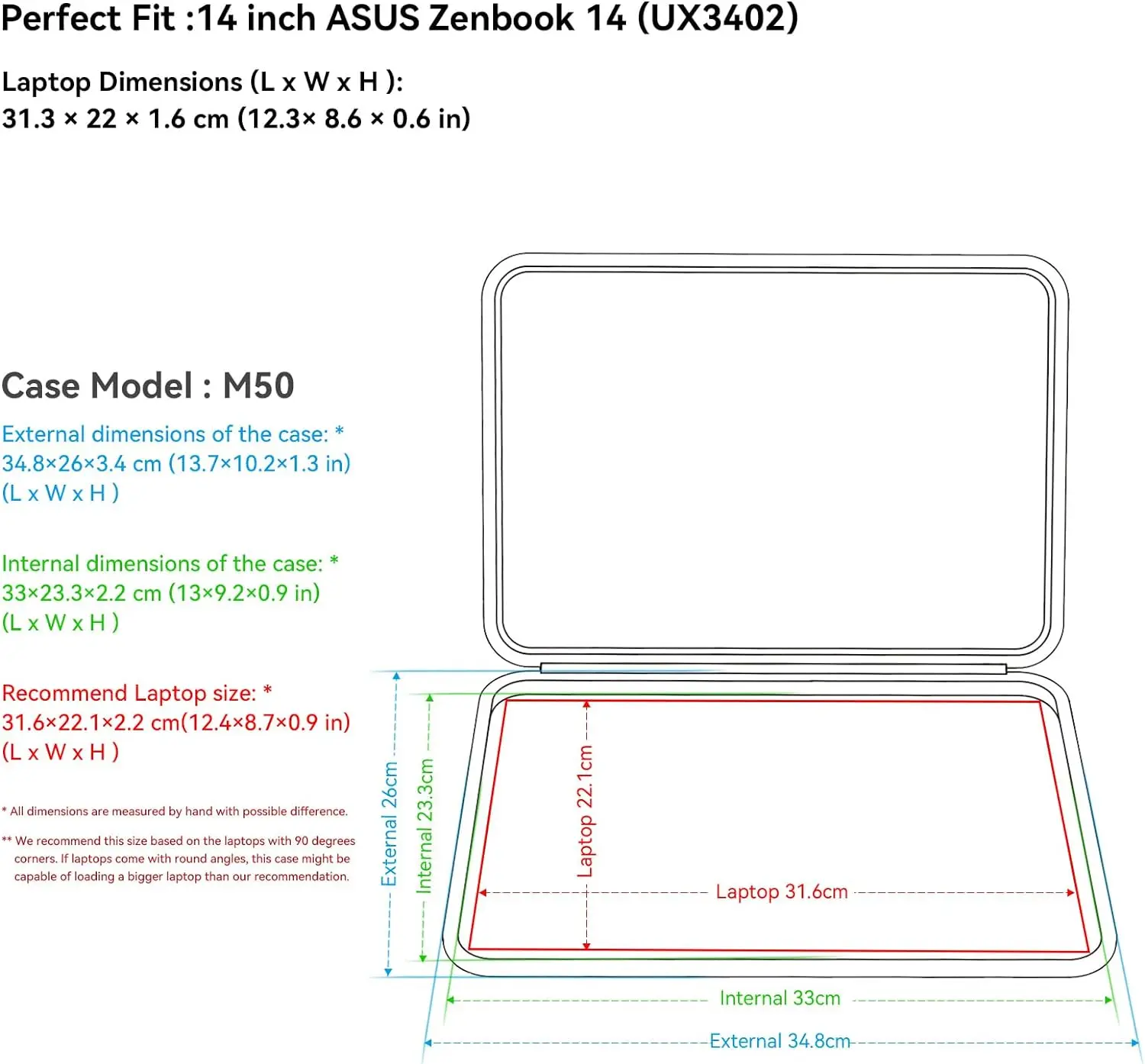 Imagem -02 - Asus Zenbook 14 Polegada Bolsa do Portátil Case Protetor Eva Duro para 14 Polegadas Zenbook 14 Ux3402