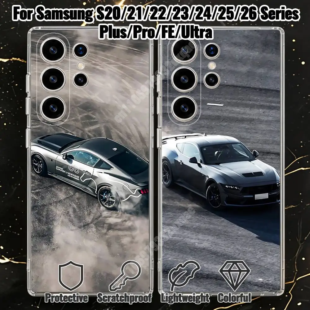 Drifting Wild Pony Car Phone Case for Samsung Galaxy S20 21 Ultra Plus S22 23 FE Lite S24 25 Transparent Cover