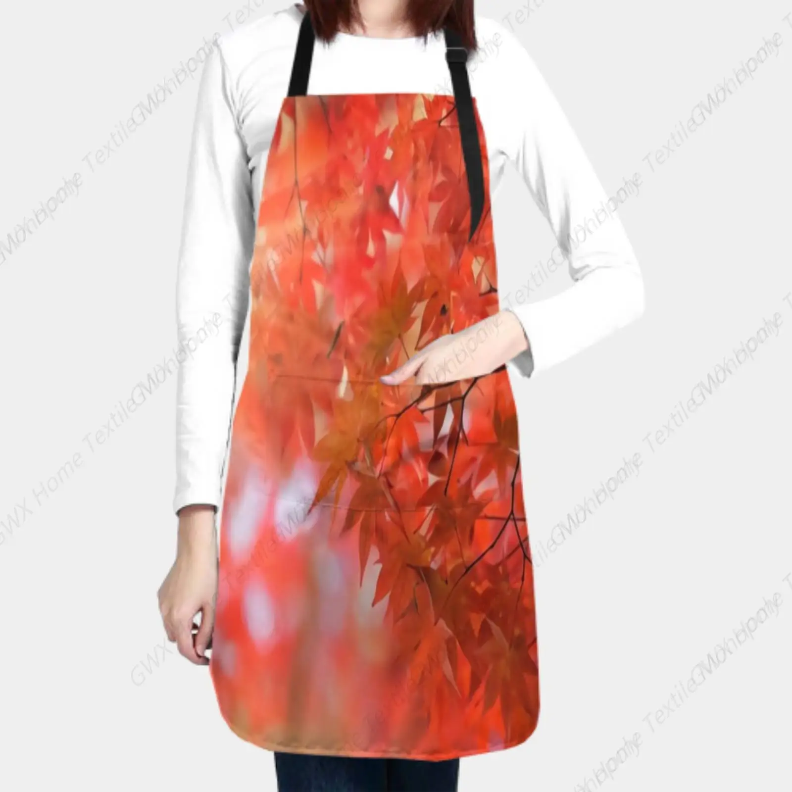 Durable Red Maple Apron for Women Men Kitchen Florist Cooking Overalls Waterproof Apron with Pockets Chef Sunlight Kyoto Apron