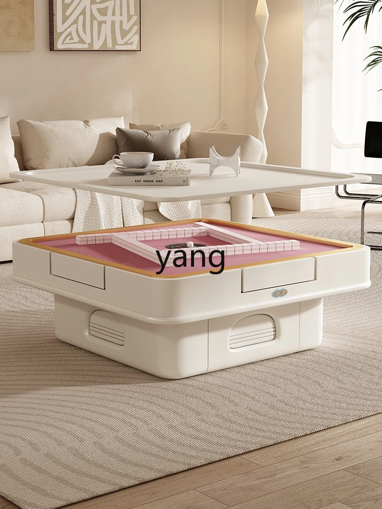 Yjq Mahjong Table Automatic Coffee Table Double-Use Living Room Multi-Function Lifting Cream Style