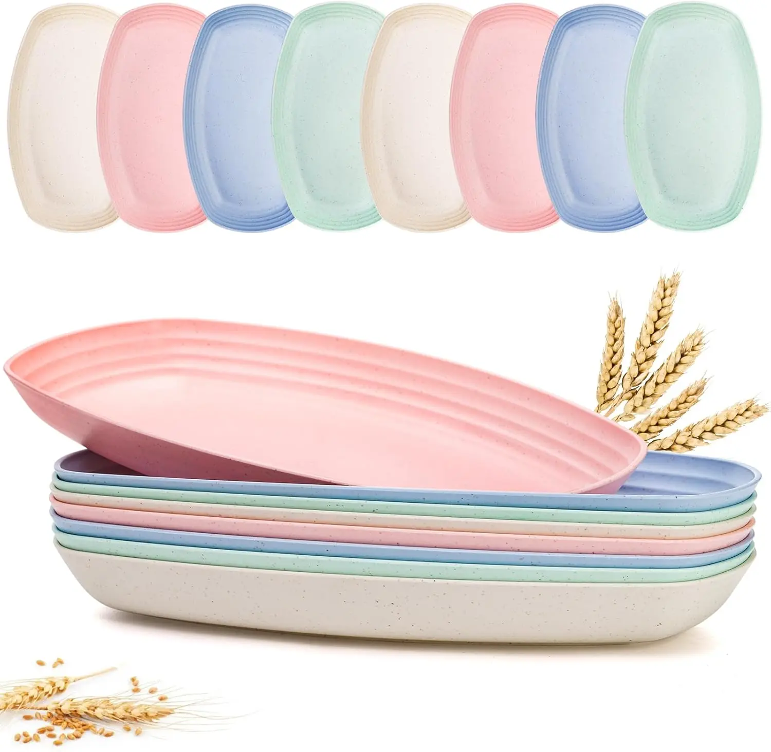 

8 Pack Wheat Straw Plates 11 Inch Microwave Safe Lightweight Dinnerware for Camping RV Picnic Travel