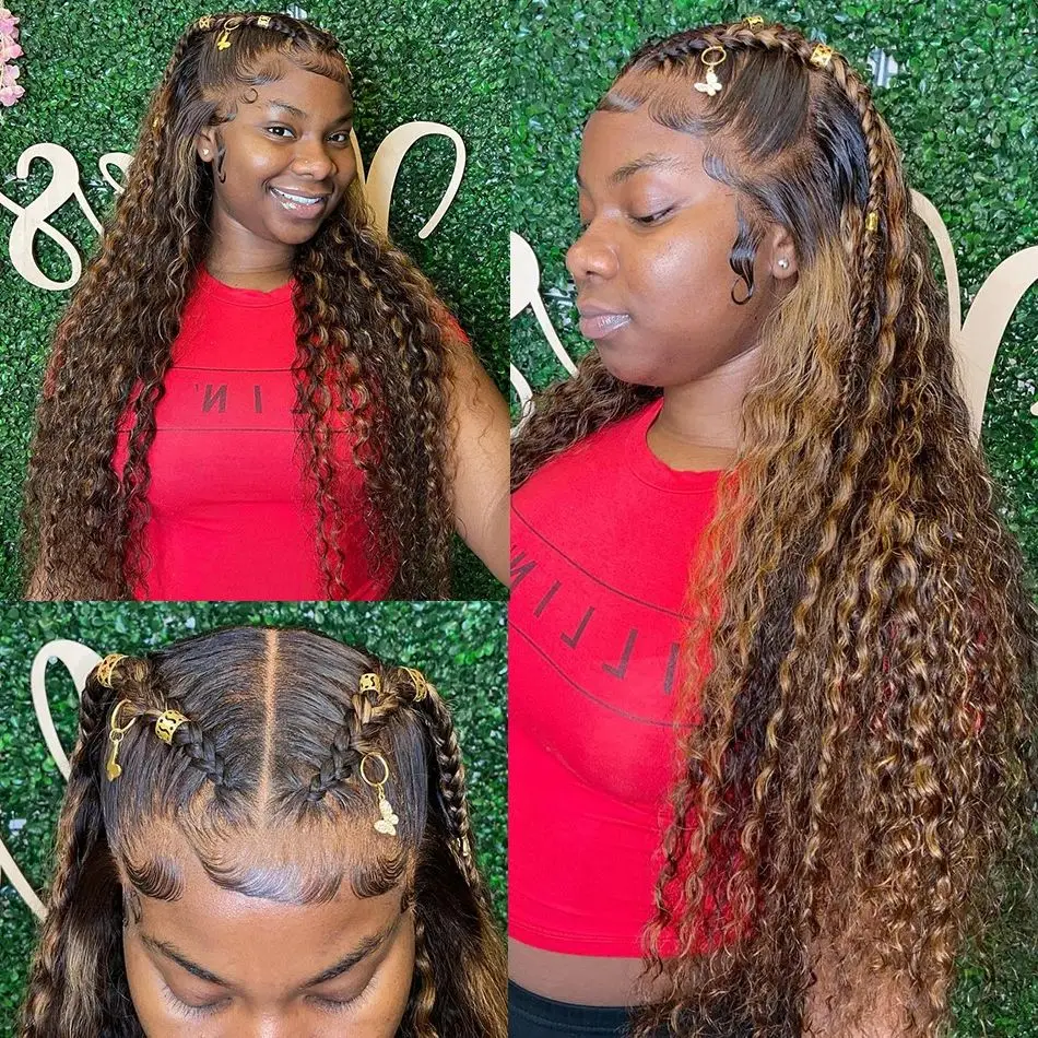 

40 Inch 13x6 Hd Lace Highlight Deep Wave Frontal Wigs Human Hair Curly Colored Honey Blonde 13x4 Brazilian Lace Front Water Wave