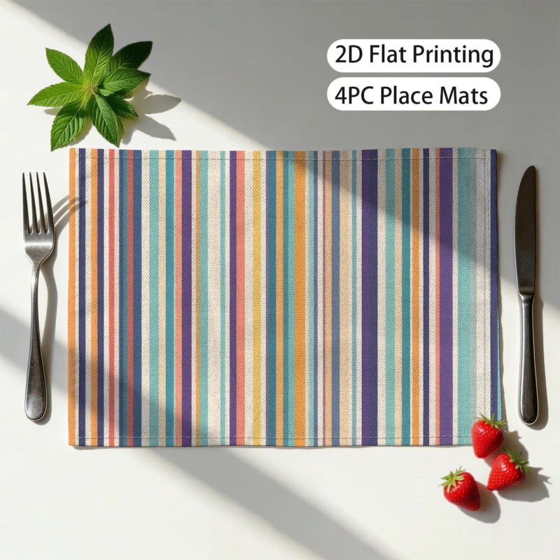 Colorful Striped Heat Resistant Washable Table Placemats Kitchen Dining Decor 4 Piece Set