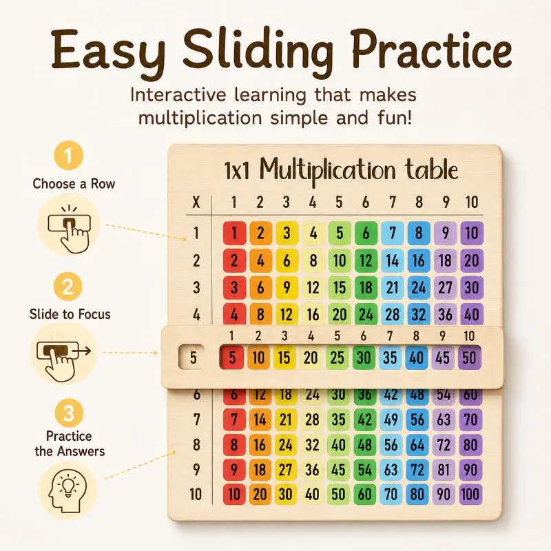 Interactive Inspired Multiplication Table Wooden Board Set — Natural Wood Learning Boards For Math Class & Back-To-School Gifts