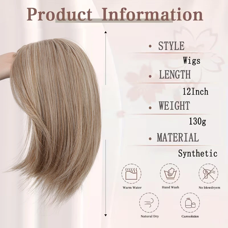12Inch Synthetic Short Straight Bobo Wigs Middle‑Part With Bangs Natural Silky for Women Daily Party Cosplay