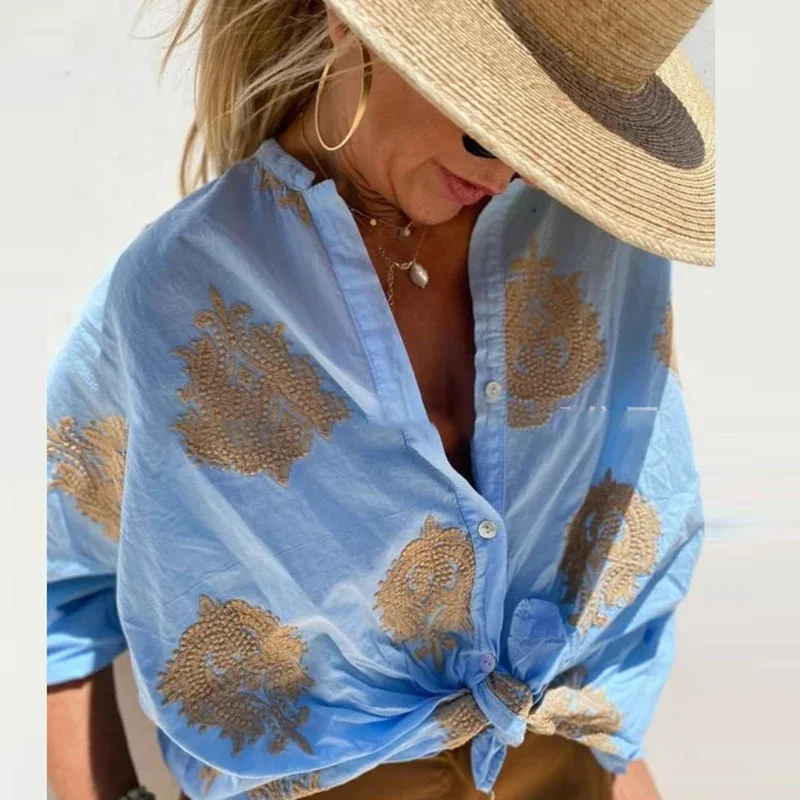 FDEY Autumn Pattern Printed Loose Shirts New Casual Single Breasted Bohemian Tops Elegant Long Sleeve Commuter Women's