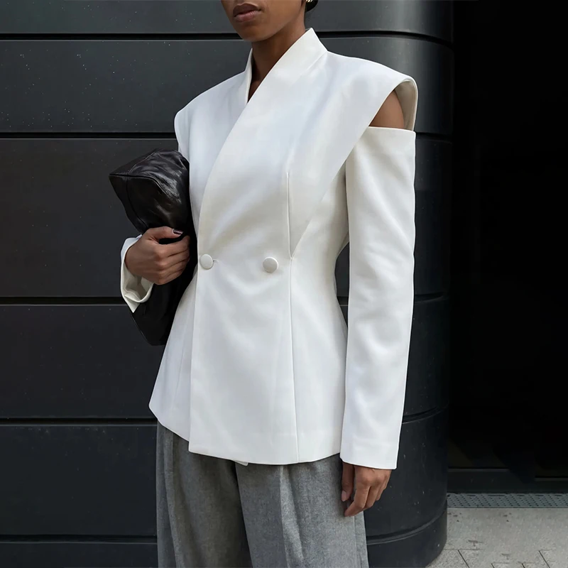 

Tornova Women's Commuter Hollow Blazer Coat Streetwear V-Neck Long-Sleeved Buttons Outwear 2026 Spring Female Casual Loose Suit