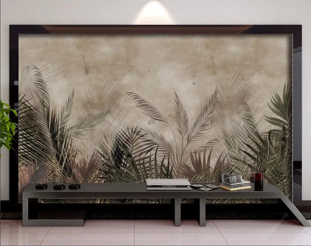 Customized HD photo wallpaper modern minimalist nordic retro abstract hand-painted leaves tv background wallpapers home decor