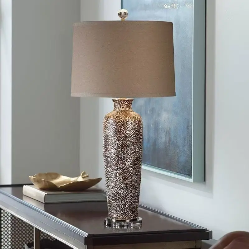 Export light luxury desk lamp bedroom bedside table lamp American Italian retro designer villa snake skin pattern ceramic home