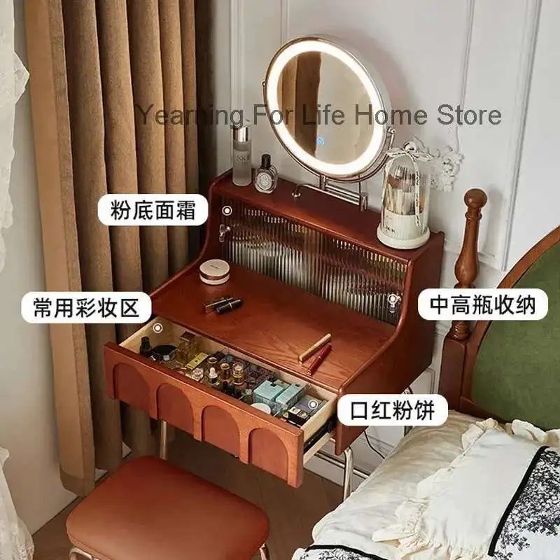 

Nordic Vintage Solid Wood Small Vanity Table Bedroom Makeup Mirror Dressing Table Organizer Mesa De Maquillaje Trendy Furniture