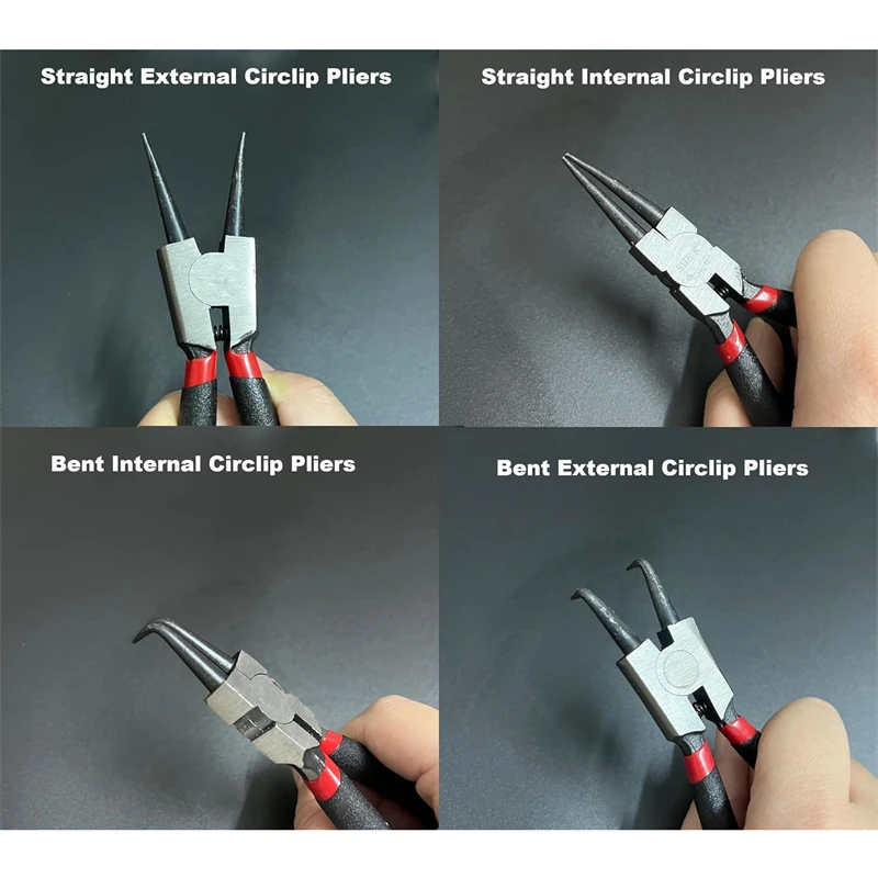 4pcs 7" Snap Ring Pliers Set Internal & External Circlip Plier With Straight/Bent Jaw C Clip Plier For Automotive Tool Mechanics view 4