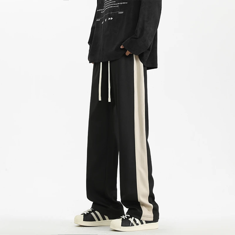 

Autumn Casual Baggy Pants Men American High Street Joggers Men's Loose Straight Sweatpants Streetwear Side Stripe Wide-leg Pants