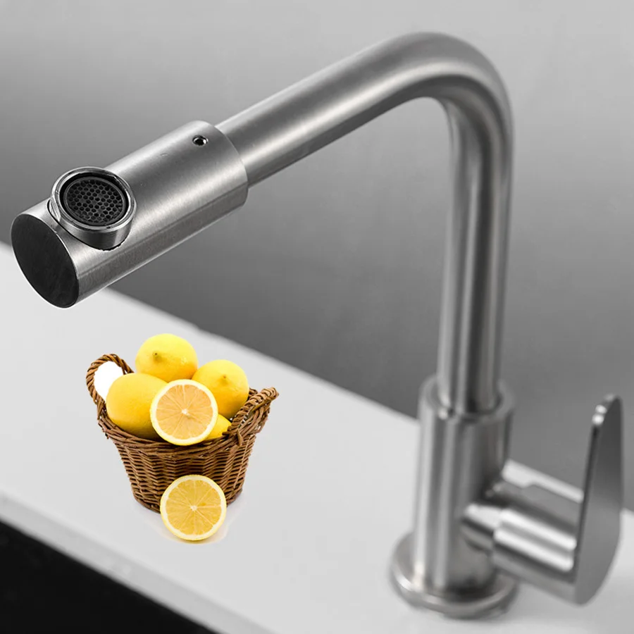 304 Stainless Steel Kitchen Faucet Rotatable Single Cold Sink Tap For Kitchen Without Hose