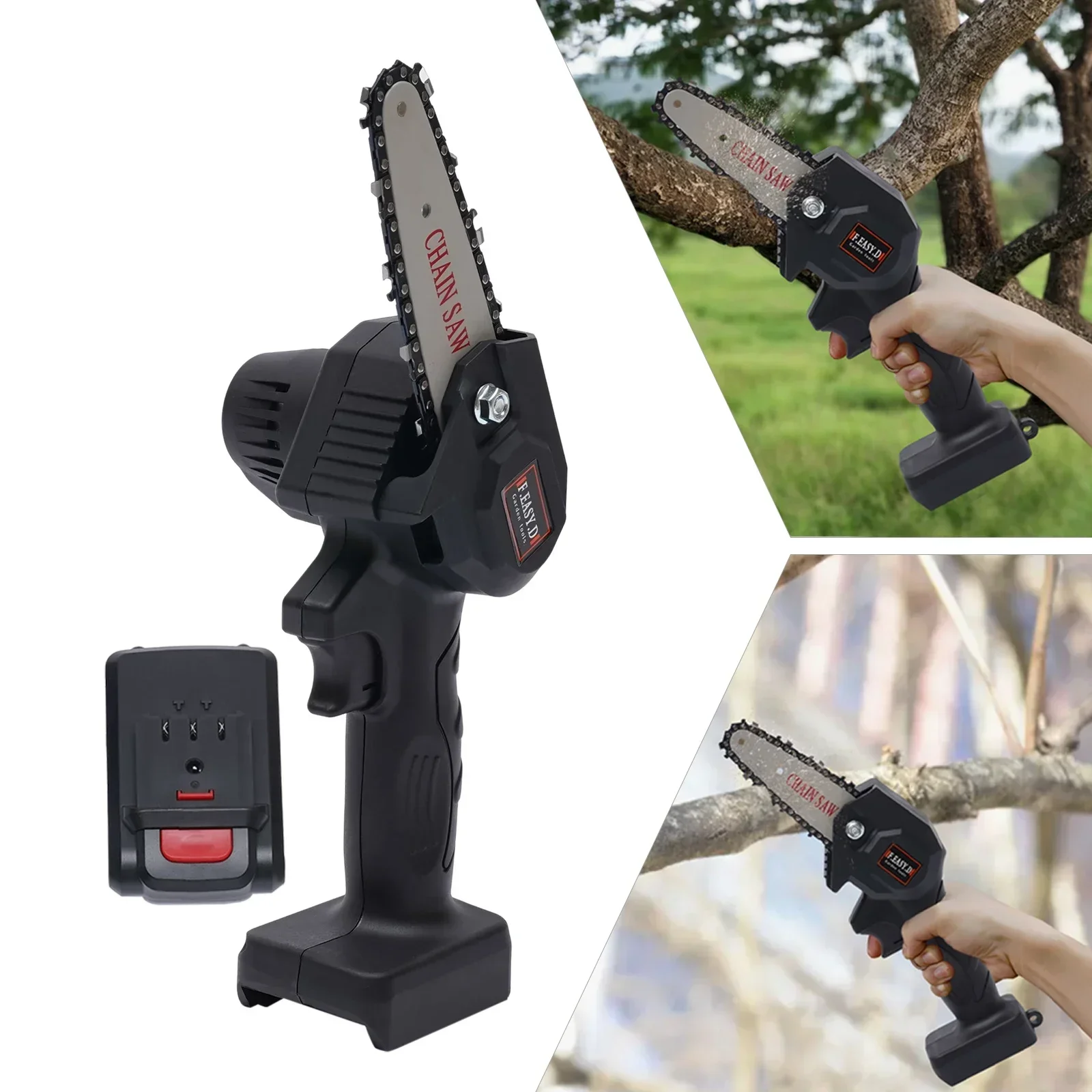 

4-inch Electric Cordless Chainsaw 550W Pure Copper Motor Battery-powered Chain Saw Adjustable Tension for Cutting