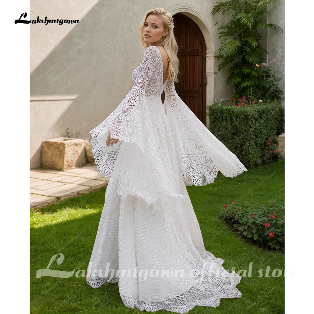 Lakshmigown Spitzen-Boho-Hochzeitskleider für Frauen, Braut 2027, schulterfrei, langärmelig, rückenfrei, böhmische Brautkleider, maßgeschneidert – Detail 6