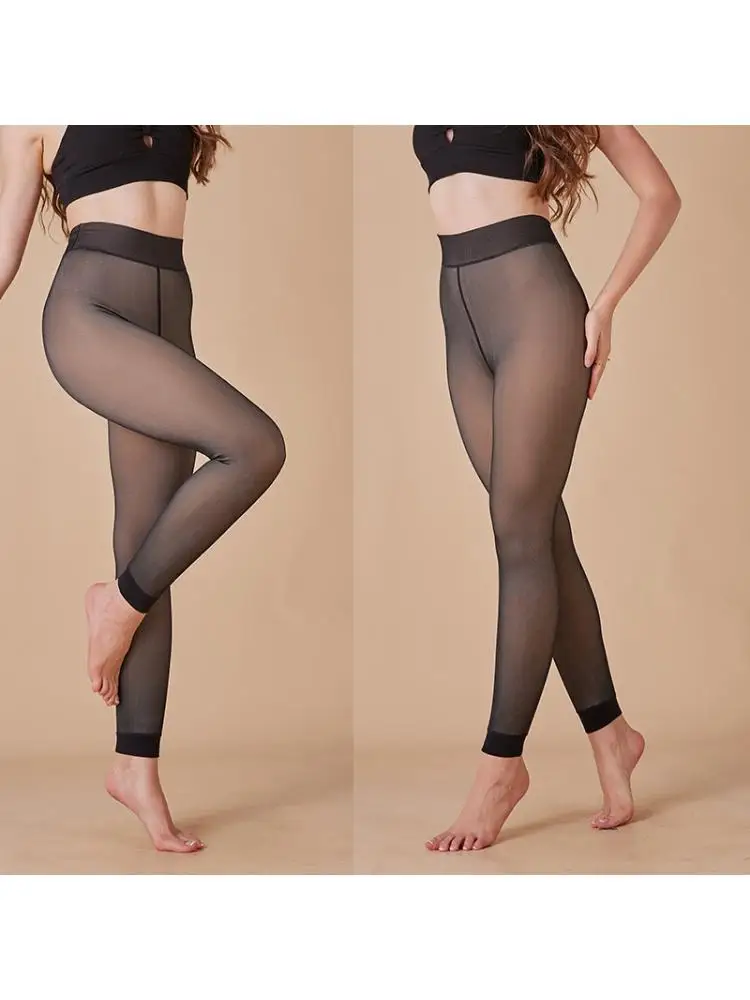 New Design Women Tights Plus Size Winter 200g Pantyhose Black Light Leg Thickened Nine point Pants Fleece lined Leggings  Skin