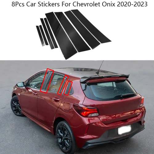 Imagen 1 del producto Cubierta de embellecedor de ventana para coche, pegatinas de columna de cromo, 8 piezas, para Chevrolet Onix 2020-2023