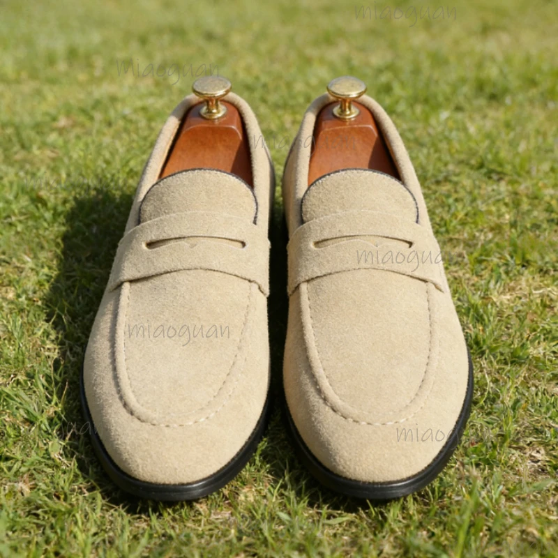 2026 Men's Casual Suede Loafers Fashion Slip on Comfy Soft Sole Solid Dress Shoes Wedding Flats Plus Size Business Male Footwear