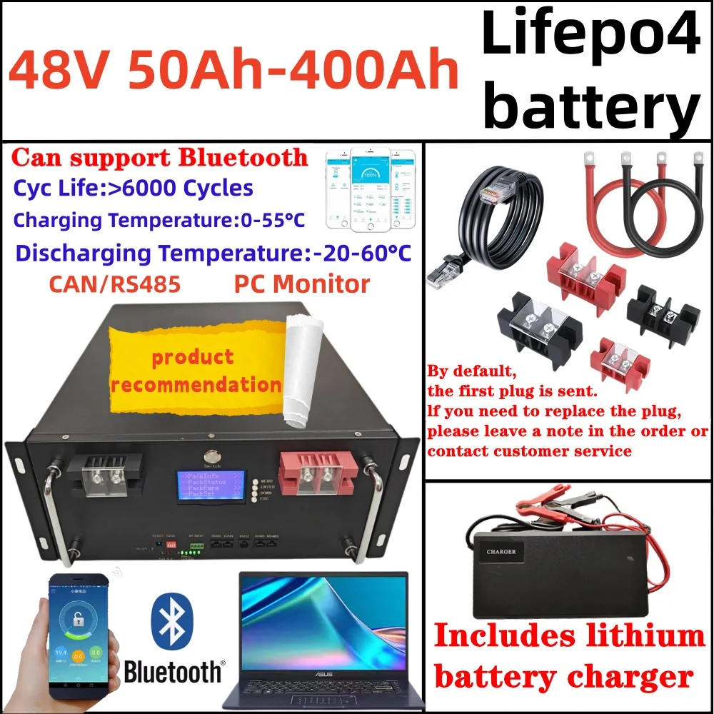 

Аккумулятор LiFePO4 48В 100Ач (50Ач, 120Ач, 150Ач, 200Ач, 300Ач, 400Ач) с ресурсом 6000+ циклов, до 32 параллельных подключений, с CAN и RS485 для солнечных систем 5кВт