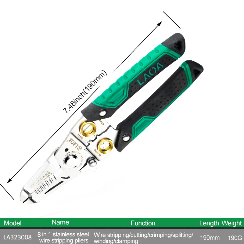 LAOA Wire Stripper 8 In 1 Peeling Wire Cutter Cable Cutter Wire Crimping Pliers Clamper Splitting Winding Electrician Tool