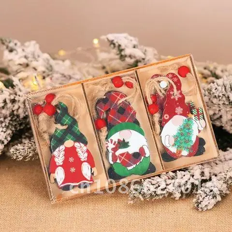 9/12pcs Wooden Ornaments Xmas Tree Hanging Faceless Gnome Christmas Decorations for Home Navidad New Year 2022 Natal Kids Gift