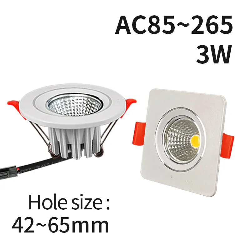 【42mm-65mm hole】Square recessed mini Spotlight 3w LED ceiling light 110 volt 220V indoor small downlight with driver set