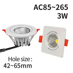 Mini foco cuadrado empotrado de 42mm-65mm, luz LED de techo de 3w, 110 voltios, 220V, luz descendente pequeña para interiores con juego de controladores