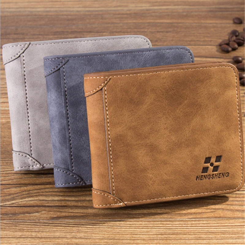 

New Men's Wallet Short Leather Wallet Retro Three Fold Vertical Wallet Youth Korean Multi-Card Wallet Man Purse Coin Bag