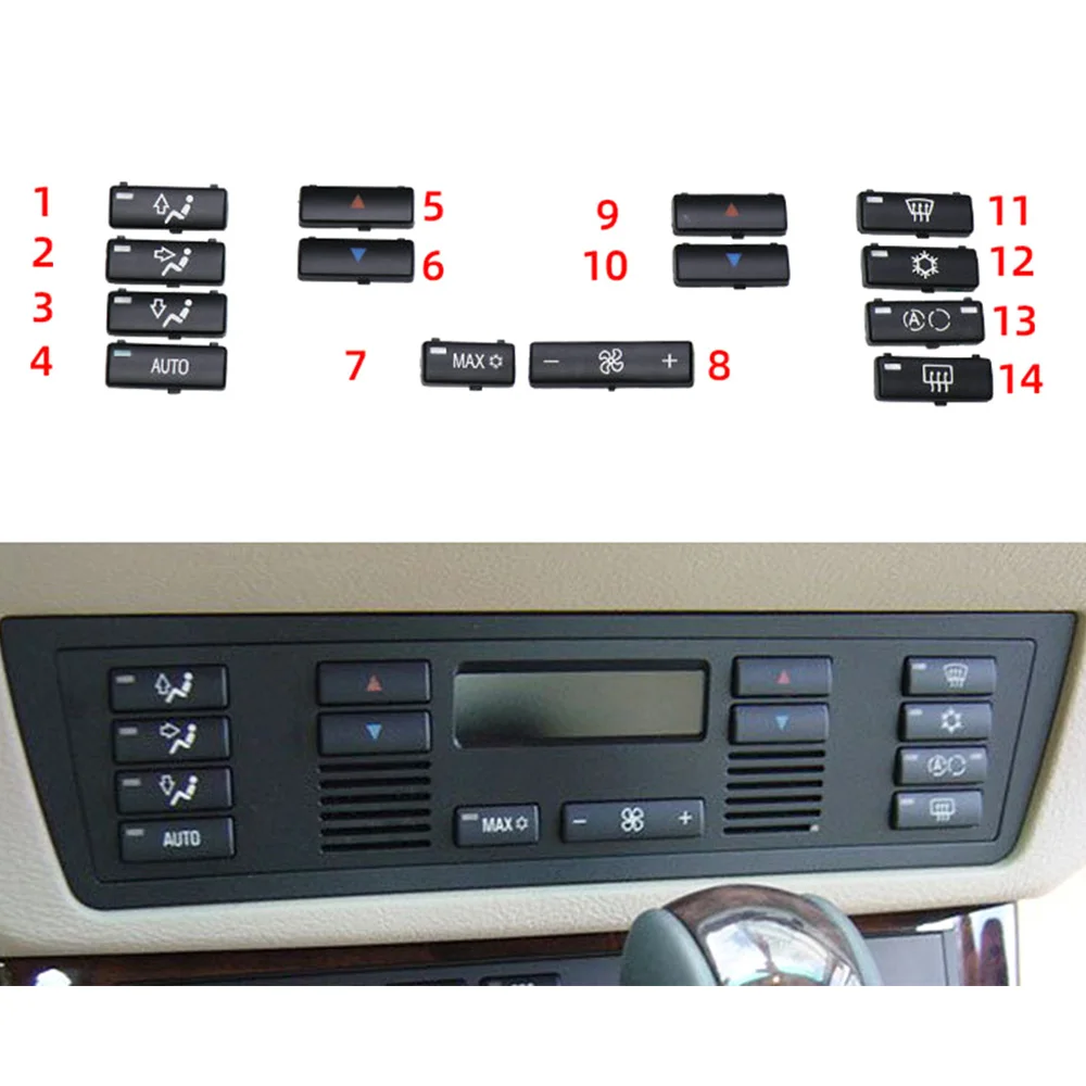 

14Pcs/Set Car Climate Control A/C Air Conditioner Panel Switch Button Covers Key Caps For BMW X5 E53 99-06 5 Series E39 96-02