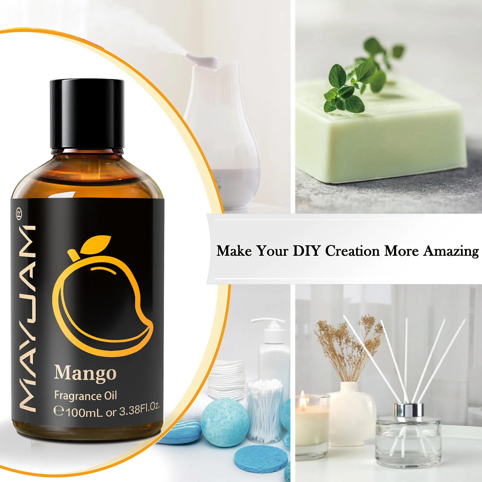 MAYJAM 100ML Mango Fruit Fragrance Oil for Diffuser Candle Soap Making Strawberry Cherry Watermelon Apple Essential Oils