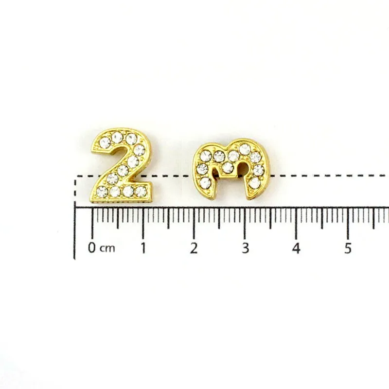 10PC/lot Hole 10MM Full Rhinestones gold plated Slide number 0 - 9 slide Charm Fit For 10mm DIY keychains Wristband Bracelet