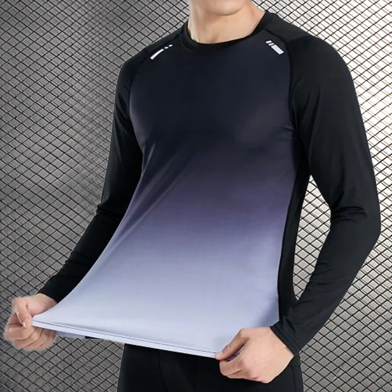 High Quality Running Sport Shirt Men Fitness Compression Long Sleeve Upper Clothing Crew Neck Swearshirt Male Rash Guard Wicking