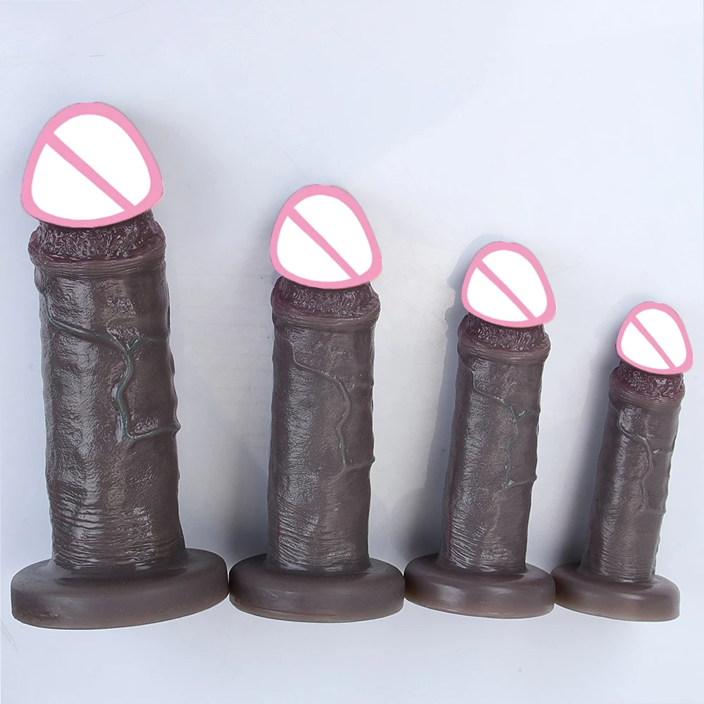 Black Skin Penis Realistic Dildo Soft Female Adult Strapon Cock Suction Cup Anal Sex Toys For Lesbian Women G-spot Stimulation