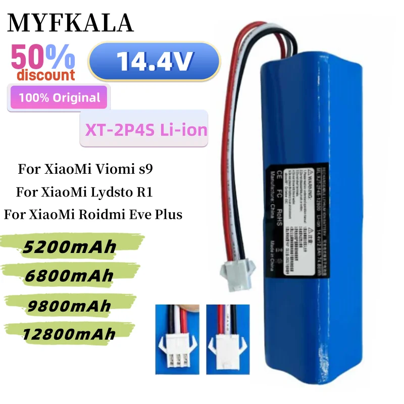 2024 100% Original For XiaoMi Viomi S9 Lydsto R1 Roidmi Eve Plus 14.4V lithium battery 2P4S 5200mAh 6800mAh 9800mAh 12800mAh