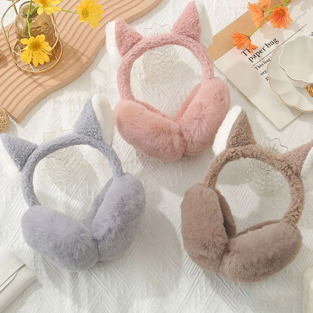 Cute Cat Ears Earmuff Soft Plush Warm Lovely Animal Ear Warmer for Women Girls Outdoor Furry Fleece Earmuff Winter Ear Cover