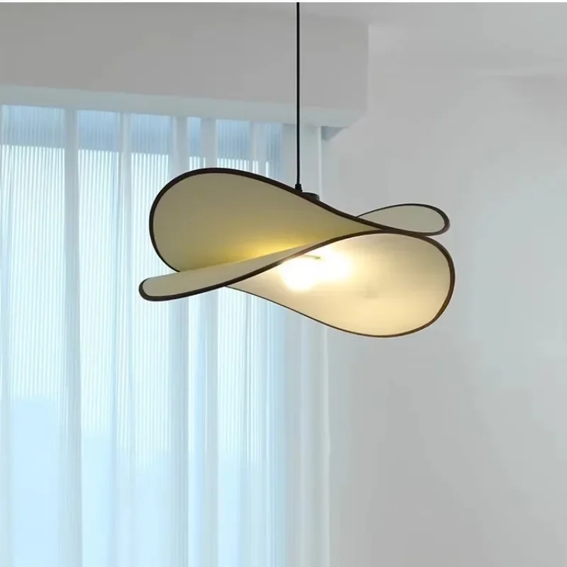 

SANDYHA Retro French Parlor Potato Chip Pendant Light Wabi Sabi Fabric LED Chandelier for Home Bedroom Restaurant Study Lighting