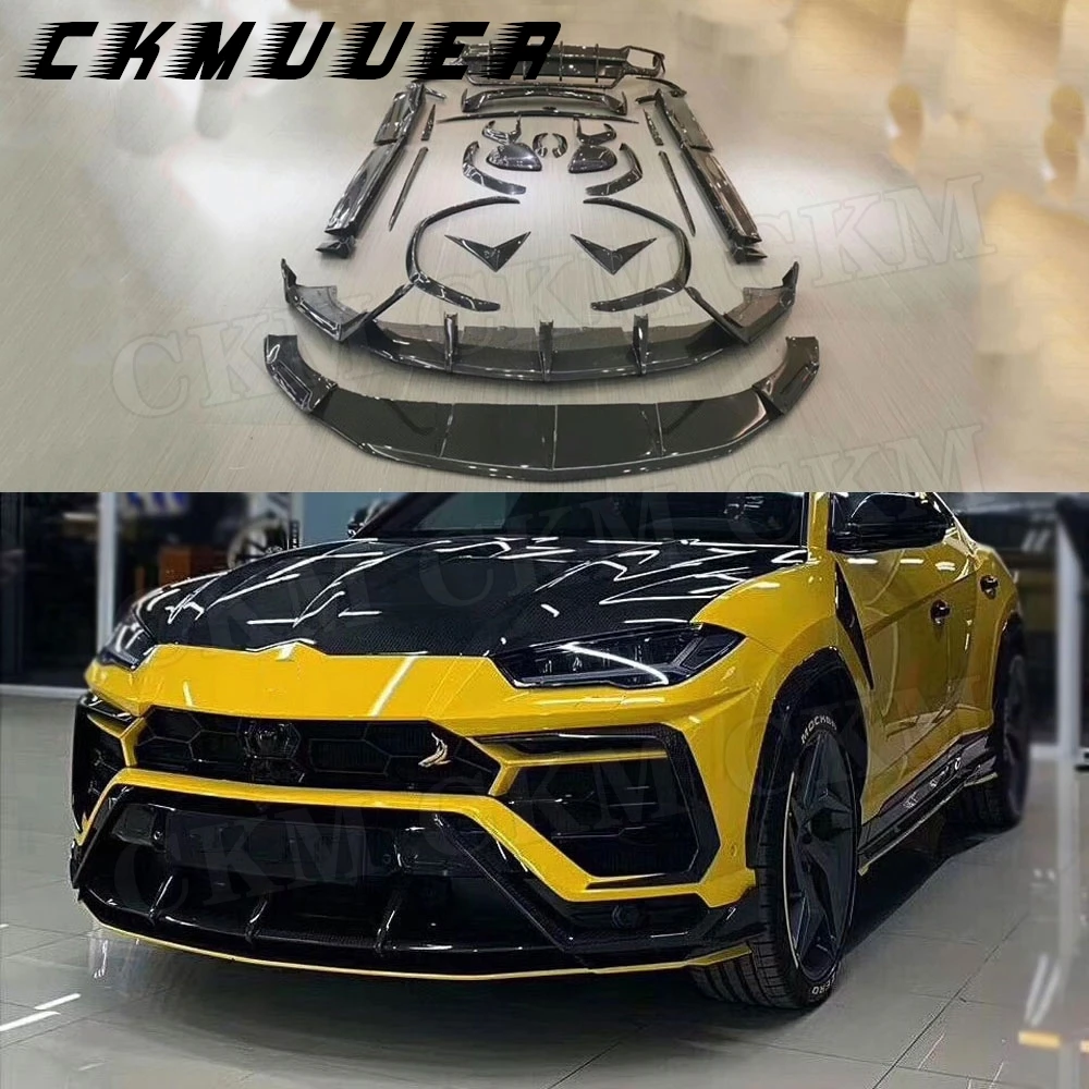 CKMUUER Dry Carbon fiber body Kit Bumper Guard Front Lip Rear Diffuser Spoiler Side Skirts Trunk Trims case For Lamborghini Urus