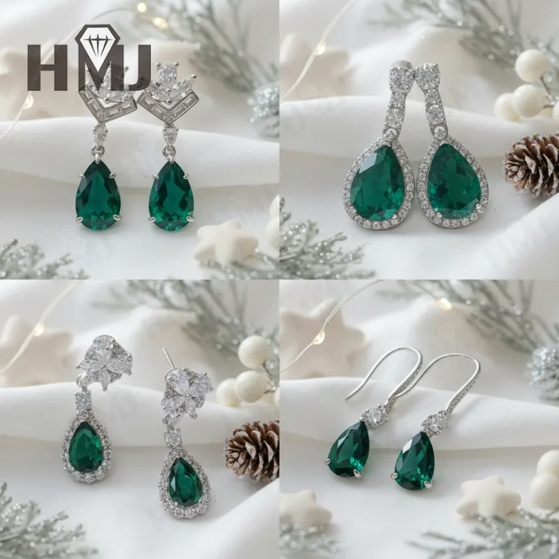 7X11mm Lab Grown Gemstone Earrings3.4-5.9CT Pear Ruby Sapphire Colombia Side Moisanite S925 Ear Studs Women Christmas Party Gift