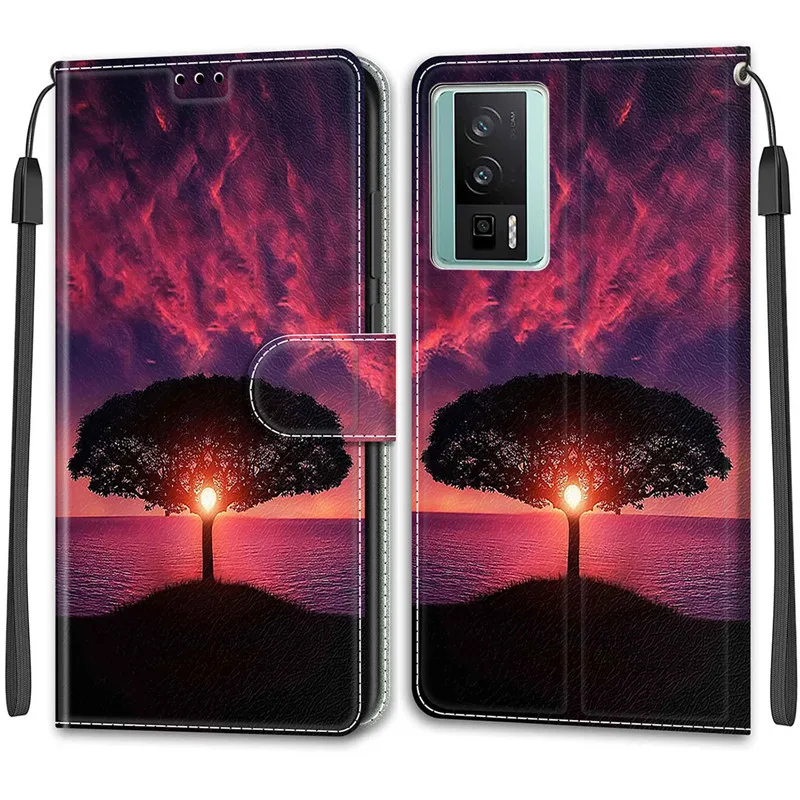 Wallet Leather Phone Case For Xiaomi Poco F5 C55 X5 Pro M5 M5s PocoF5 PocoX5 PocoC55 Magnetic Flip Cover Stand Painted Cases