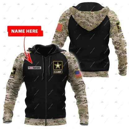 Custm Name Veteran Military Army Cosplay Soldier Camo Retro Vintage Trucksuit 3DPrint Harajuku Pullover Casual Jacket Hoodies B