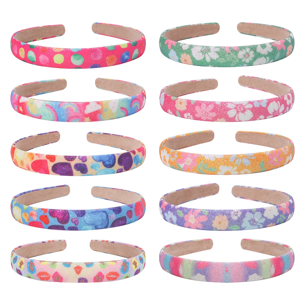 1 Pc Glitter Rainbow Headbands 1.5cm Wide Sparkly Printed Hairband Fashion Hair Decoration Sweet Hair Band for Women Kids