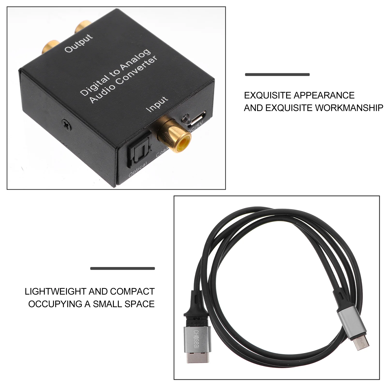 

Audio Converter Digital to Analog Coaxial Fiber 3.5mm Adapter Metal Case Lightweight Portable Audio Converter