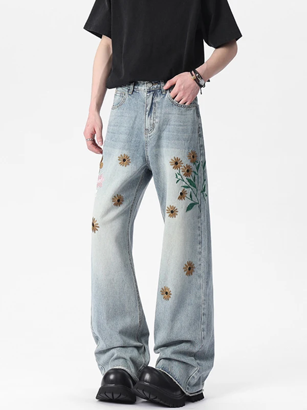 Pantalones vaqueros Retro americanos de pierna recta ajustados para hombre, pantalones acampanados de tubo recto resistentes al desgaste de mezcla de poliéster y algodón fino de verano