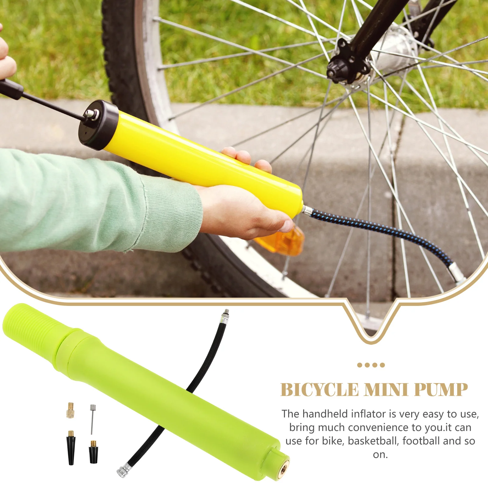 

Portable Mini Air Pump for Bikes Balls Beach Bed Basketball Yellow Outdoor Fast Pumping Low Resistance Bike Tire