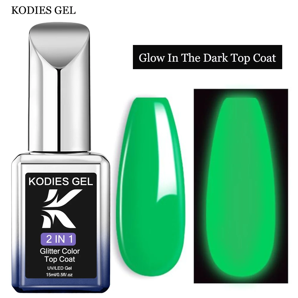 KODIES GEL Holoween Top Coat luminoso Smalto per unghie gel Bagliore nel buio Nessun tovagliolo Coat Unghie a lunga durata Finitura smalto gel