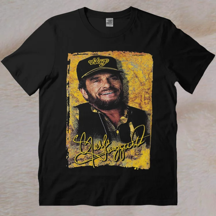 Merle Haggard 80er Jahre Legende Country Musik Retro-Stil schwarz in voller Größe T-Shirt