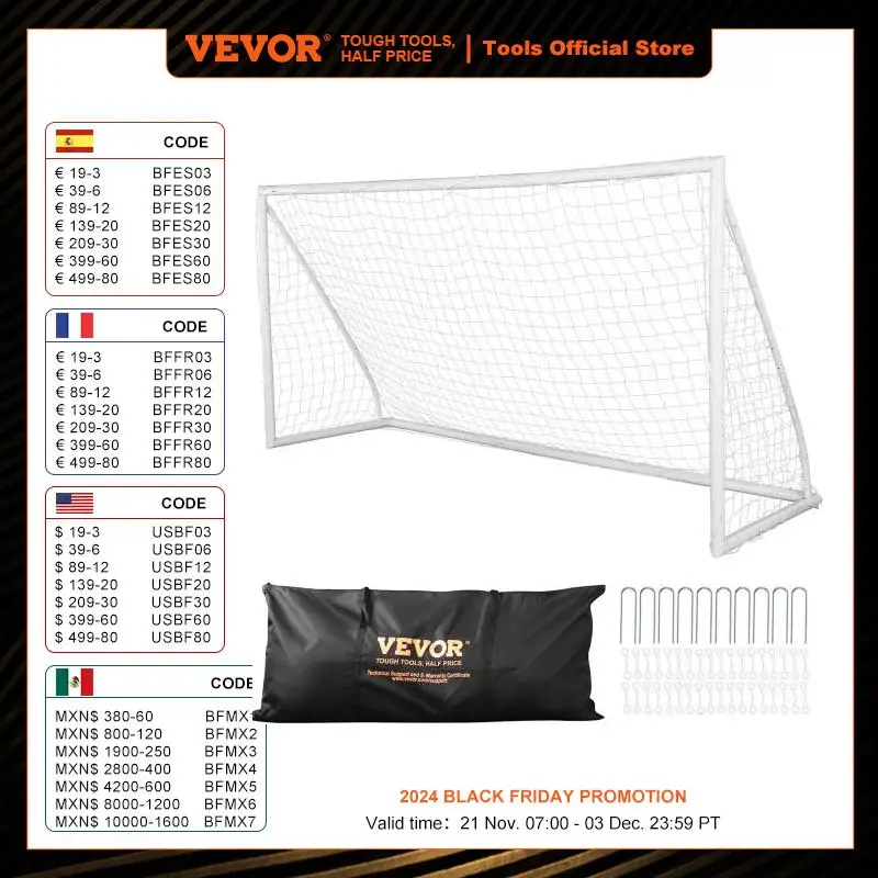 VEVOR 12x6FT Portable Soccer Goal Soccer Net 1 Pack For Adults Kids Training All-Weather Outdoor Soccer Goals with Carry Bag