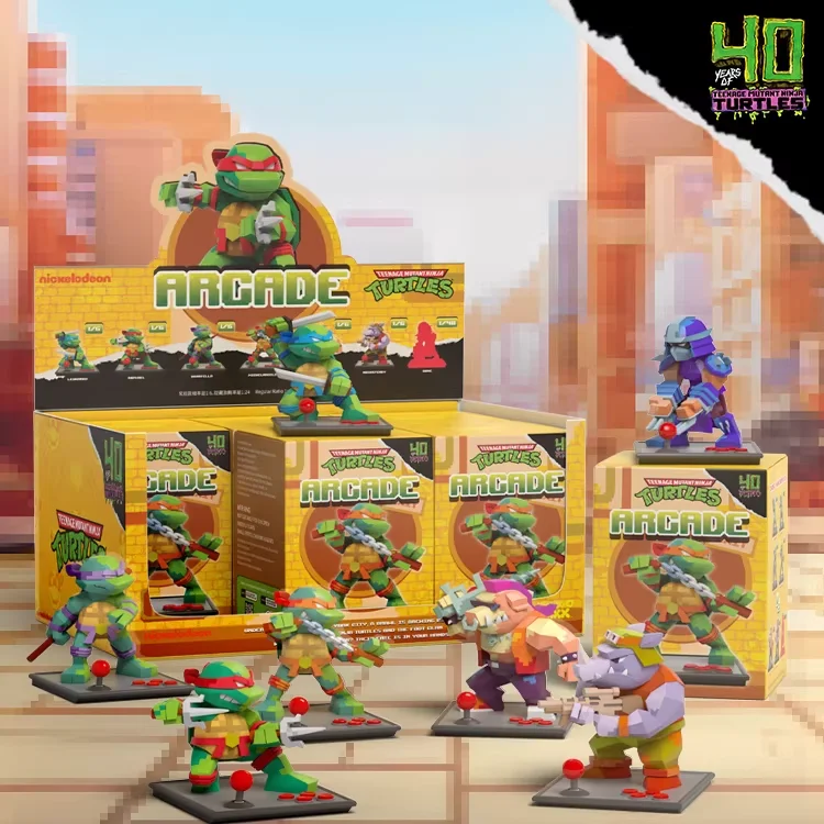 Mighty Jaxx Arcade – Figurines TMNT Low-poly, Boîte Surprise 6 Personnages (Leonardo, Raphael, Donatello, Michelangelo, Bebop, Rocksteady, Shredder)