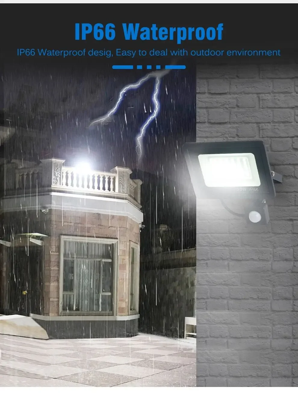 300W PIR Floodlight Motion Sensor Spotlight Outdoor LED Wall Lamp White Light 100W 50W 30W 20W 10W IP66 Waterproof LED Garden